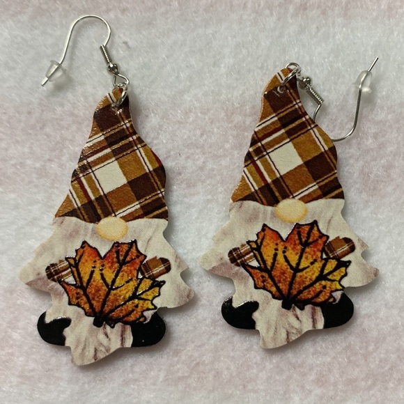 Faux Leather Gnome Shaped Fall Earrings Print both sides (CO) - Picture 6 of 6